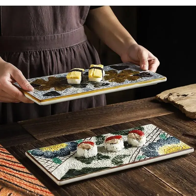 12 Inch Ceramic Rectangular Plate Personalized Restaurant Tableware Sushi Sashimi Household Kitchen Supplies