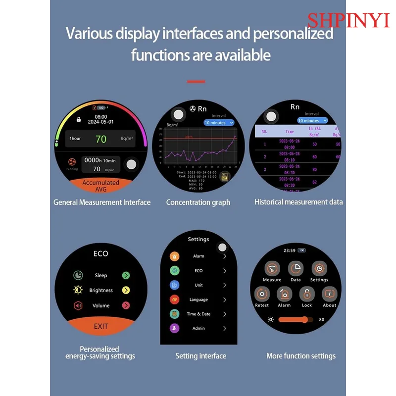 라돈 감지기 홈 스마트 라돈 농도 모니터 가스 감지기 Bq/m3 PCi/L 경보 장비 공기 품질