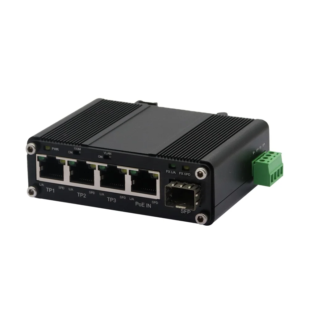 Mini Industrial 3-Port PD Switch with PoE Splitter | 3x Gigabit + 1x SFP, DC Output (5-24V/3A), DIN-Rail Mount