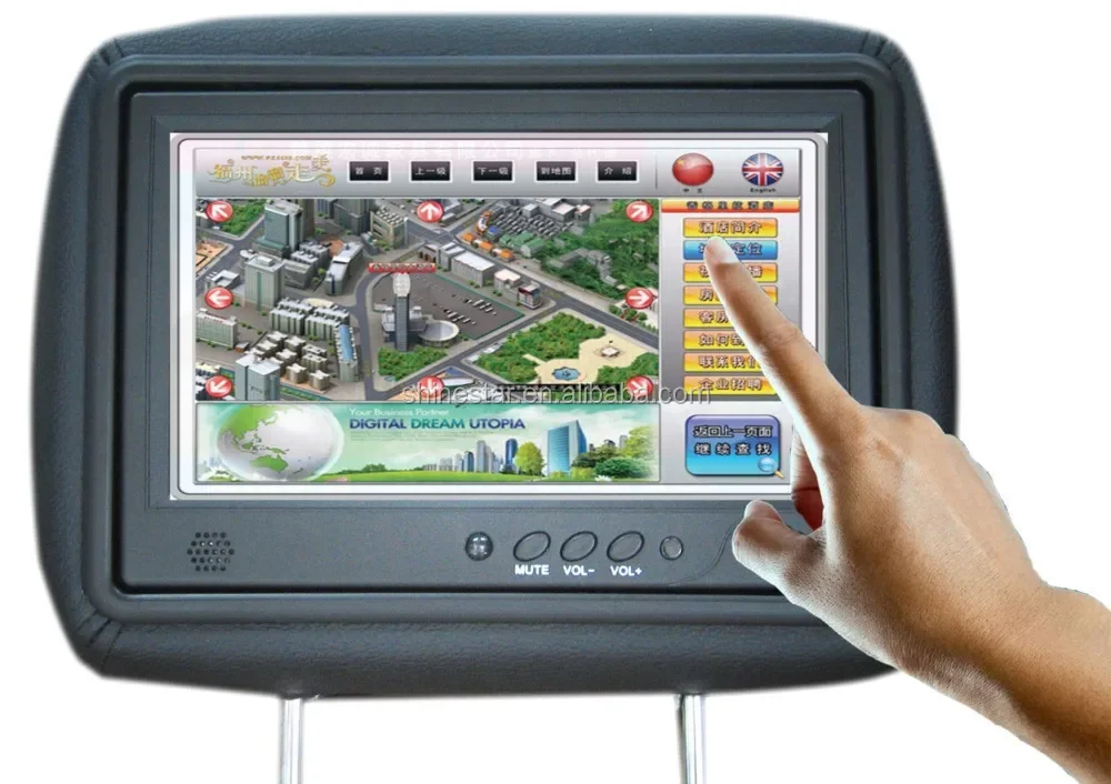 IR body sensor 9 inch TFT LCD car cab taxi headrest 4G wireless network advertising touchscreen with APK software