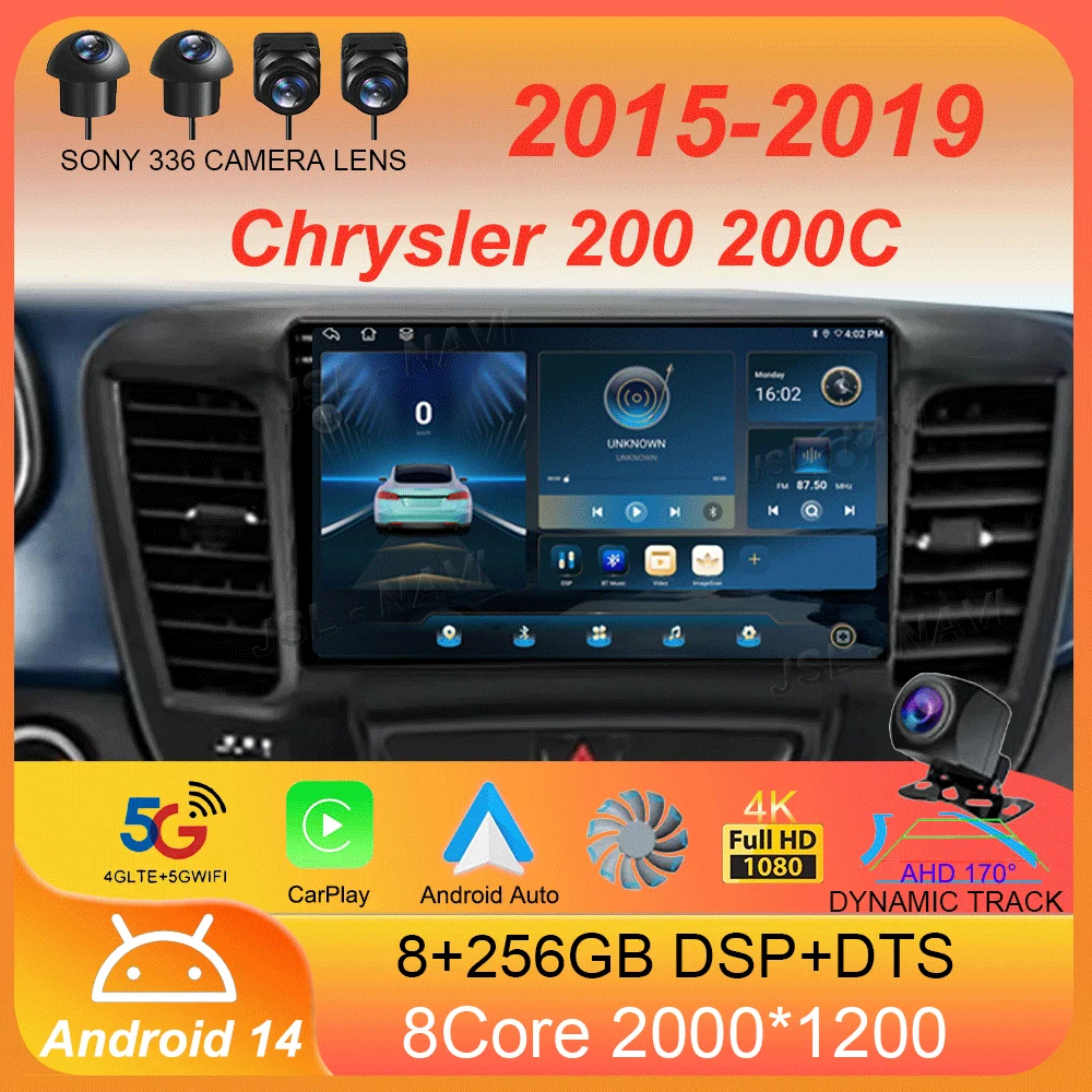 

Автомобильный радиоприемник Android 14, мультимедийный видеоплеер для Chrysler 200 200C 2015-2019 Carplay Android, авто стерео GPS-навигация, WIFI