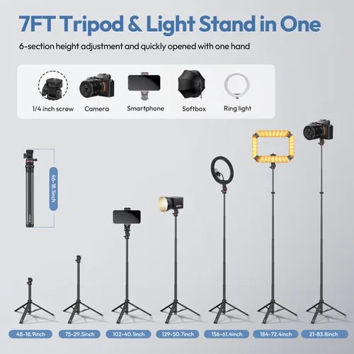 Imagen 2 del producto Ulanzi MT-80 trípode de lámpara móvil 2M plegable altura ajustable ligero para teléfono Xiaomo Vivo 40W COB luz de relleno cámara DSLR