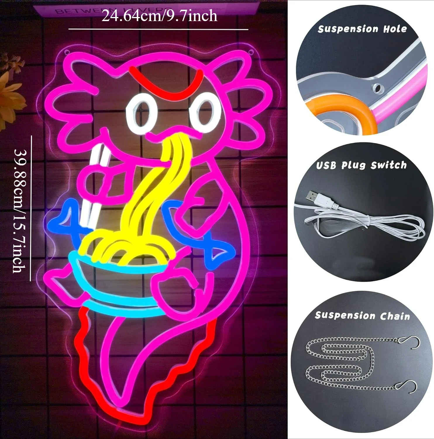 Axolotl رامين النيون لتزيين الحائط LED أنيمي النيون علامات لمطعم اليابان المنزل جدار الفن المطبخ Pu