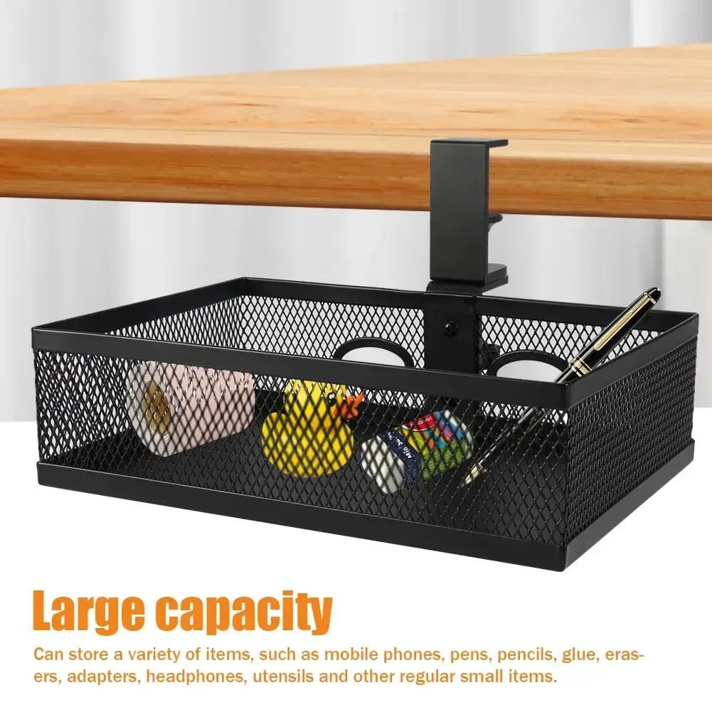 360° Mesh Desk Organizer Clamp-on Swivel Pencil Drawer Desk Hidden Desk Organizer Extra Sturdy C-Clamp Home Office Storage Box