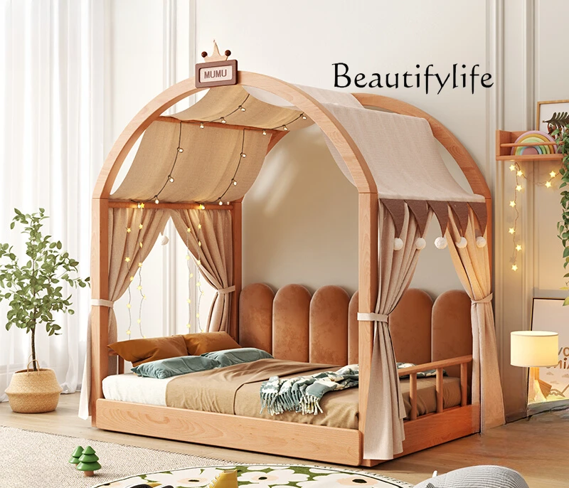 

Solid wood castle bed telescopic pull house bed tree house tent bed bedroom