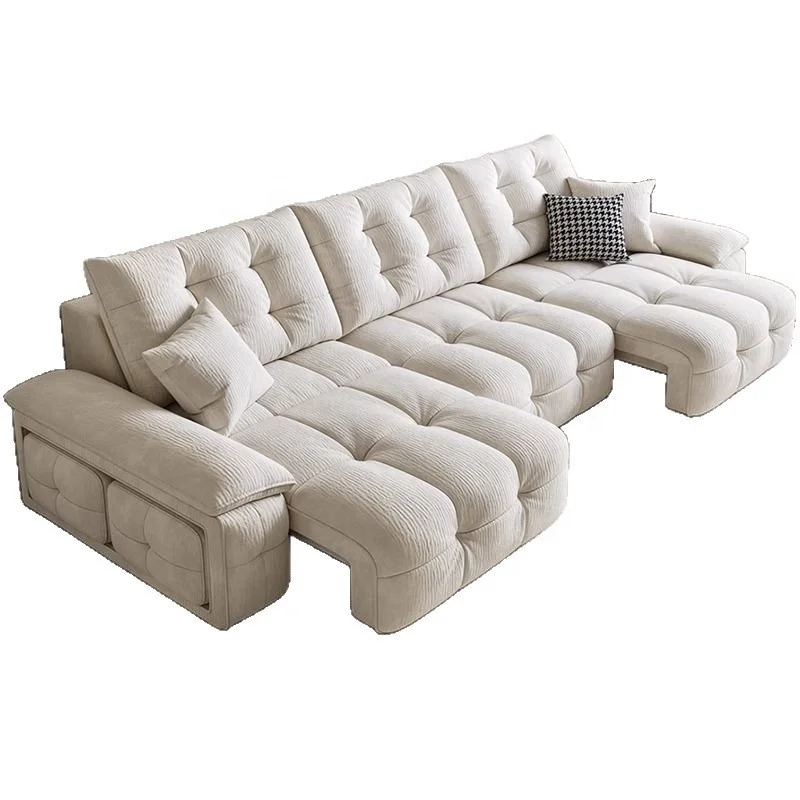 #Modern Cream Tufted Cloud Sectional Sofa Soft Boucle Fabric L Shaped Chaise Lounge Couch Large Living Room Home Villa Furniture