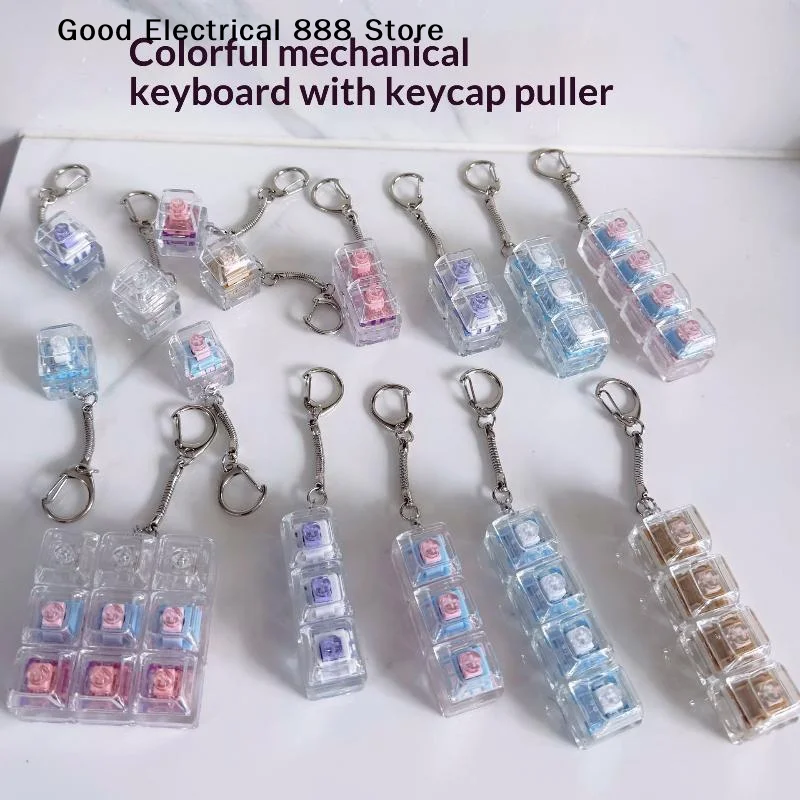 1/2/3/4/9 Key Keyboard Toy Crystal Keycap Keychain Stress Relief Fingertip Gadget Decompression Toy Button Fidget Gift for Adult