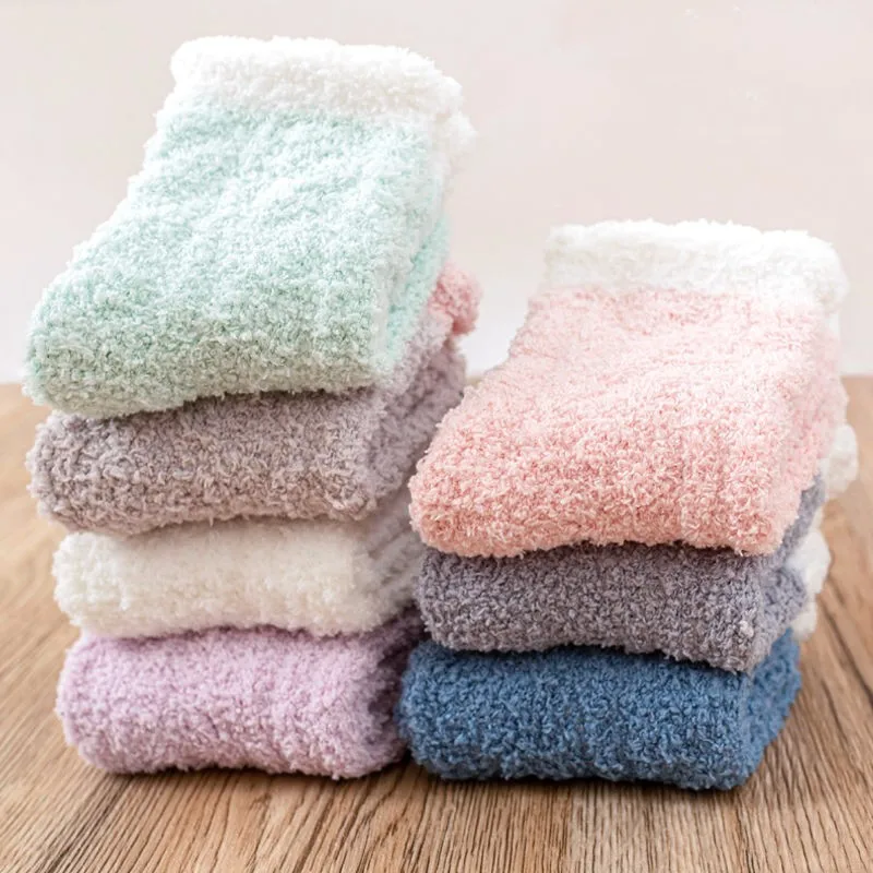 5Pairs/Lot High Fashion Cute Socks Women Bed Socks Pure Colorful Fluffy Warm Winter Kids Gift Soft Floor Home Sleep Socks