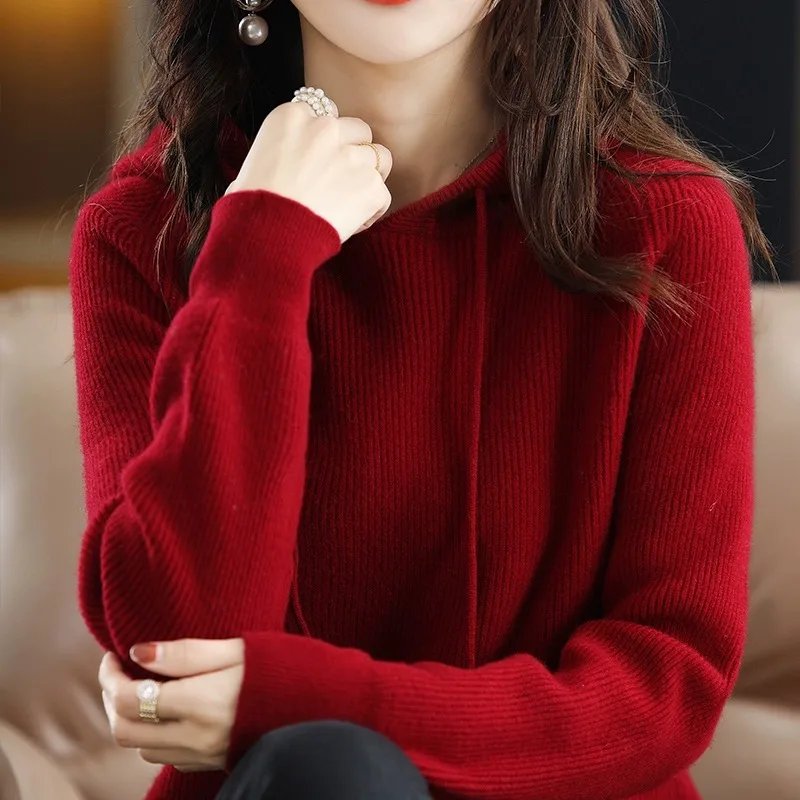 

Осень-зима, новинка, женская шерстяная толстовка с длинным светом, вязаный свитер, свободная повседневная вязаная шапка irt, повседневная свободная посадка