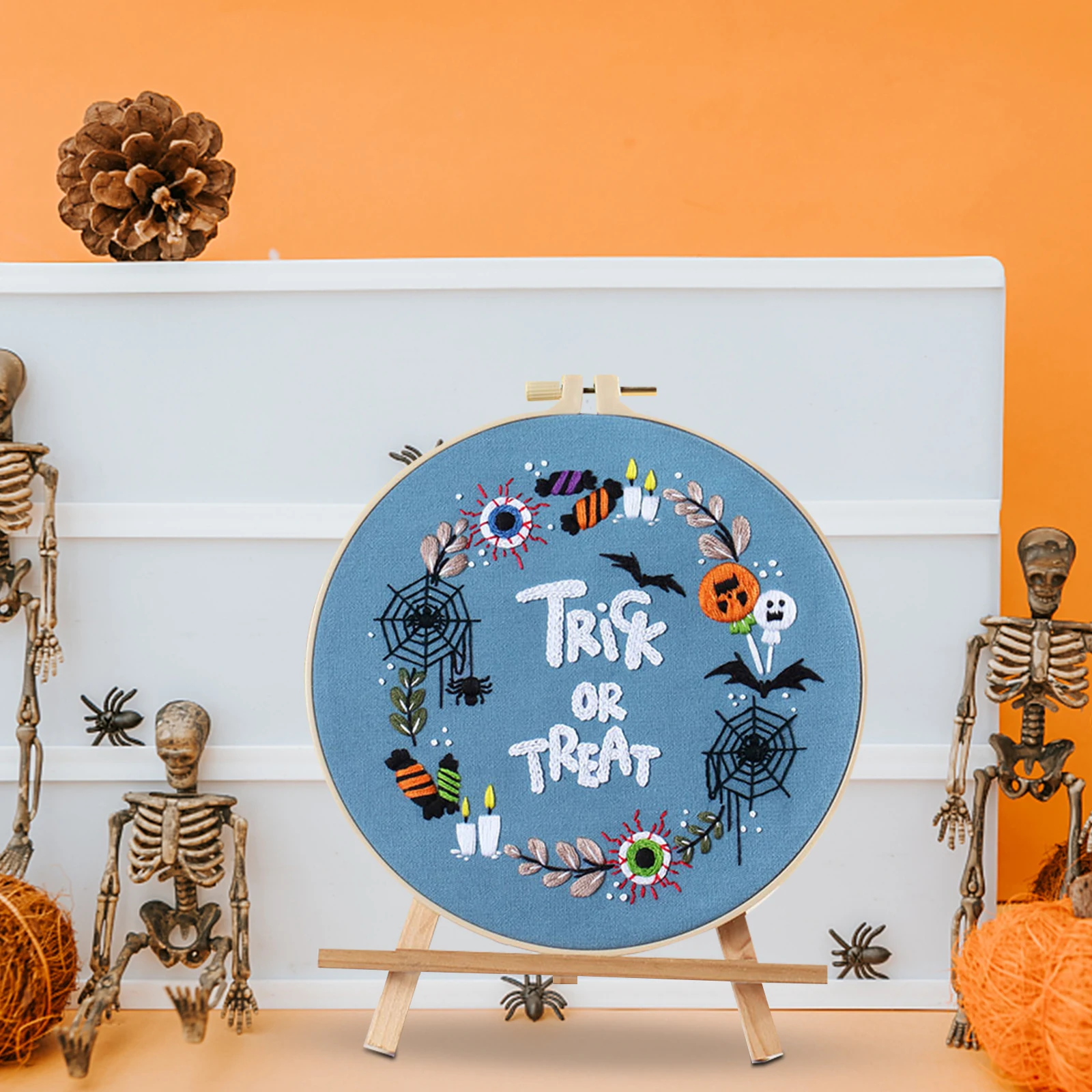 

1 set Halloween Pumpkin Bat Embroidery Kit for Beginners Adults Cross Stitch Kits Cotton Material Decorative Hanging