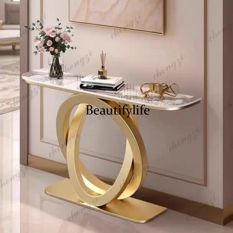 Q181 Slate Italian semicircular entrance cabinet Modern simple wall entry Slate entrance table End view table