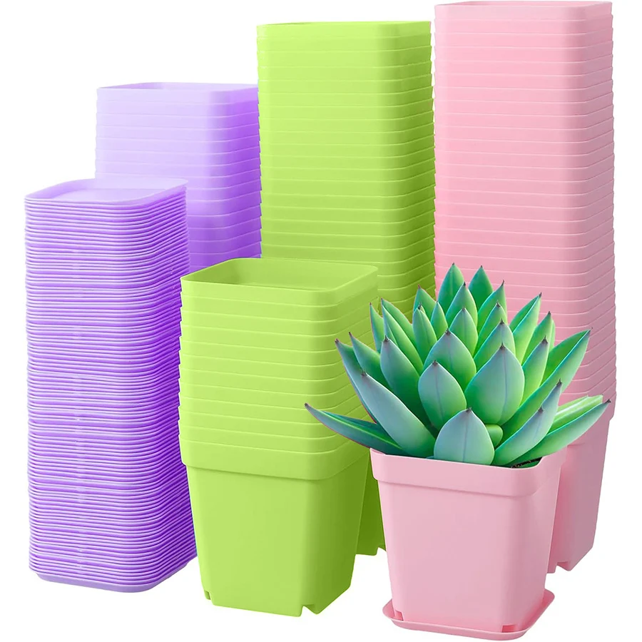 6/12 Macetas Cuadradas de Plástico de 7cm con Bandeja, para Plantas, Suculentas, Hogar, Oficina, Escritorio, Jardín, Balcón
