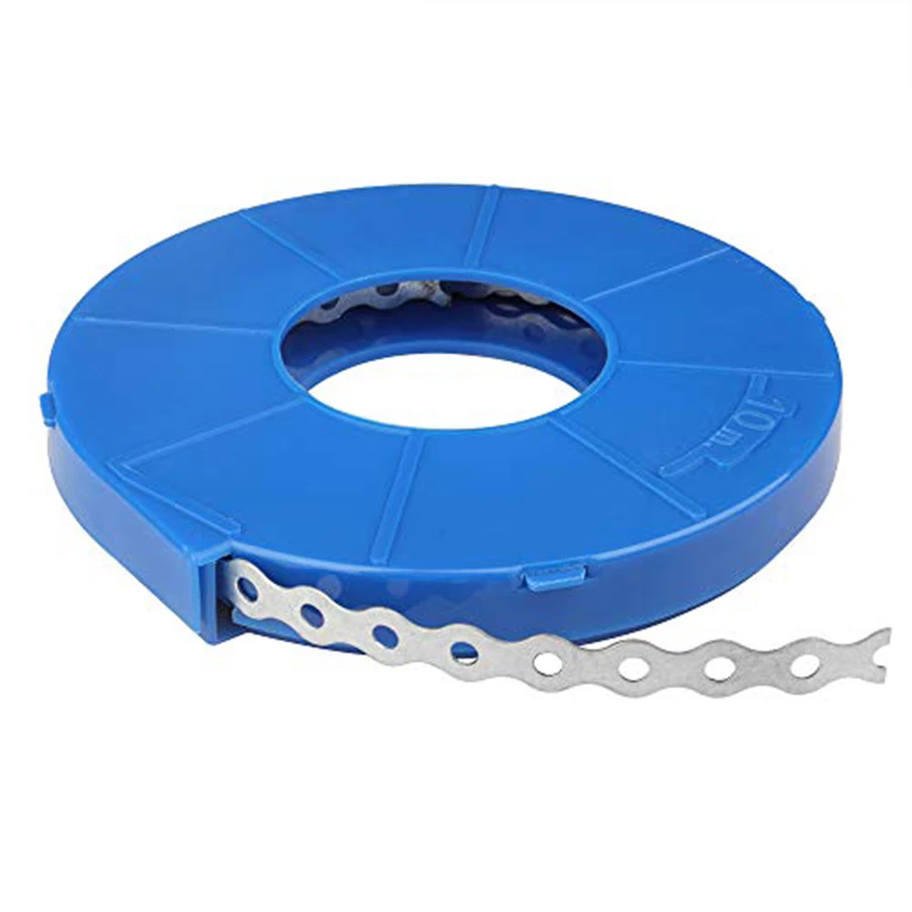 30FT Carbon Steel Electro-galvanized Cable Tie 60LBS Tensile Strength 5mm Hole Dia 14mm Spacing Metal Fastening Strap For Cable