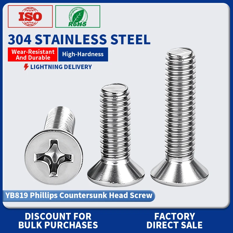 M3 M4 M5 M6 M8 304 Stainless Steel Phillips Cross Recessed Countersunk Flat Head Machine Screw, Rustproof Metric CSK Fastener