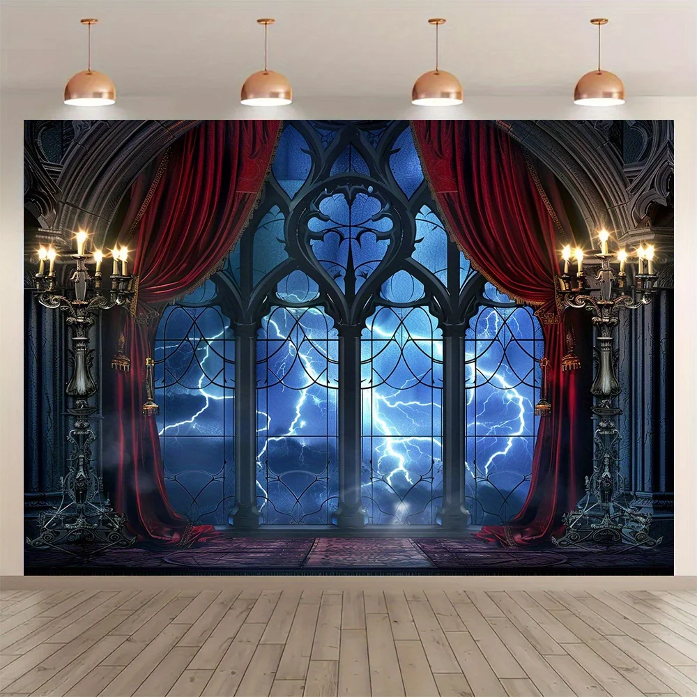 VIKAMA Halloween Royal Gothic Tapestry Lightning Window Living Room Castle Style Dark Decorative Art Wall Background