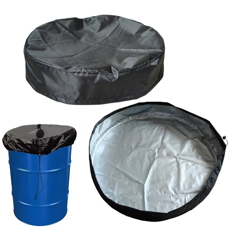 

Rainproof 55 Gallon Drum Cover Silver Coated Oxford Cloth Chemical Barrel Dustcover with Adjustable Drawstring Rain Barrel Cover