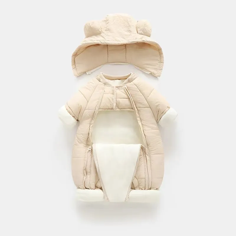 Neuer süßer Baby-Winteroverall mit Bärenohren und Kapuze, Kälteschutz-Skibekleidung, verdickte Baumwolle und Samt-Innenseite, Neugeborenen-Jumpsuit 0-2 Jahre – Detail 9