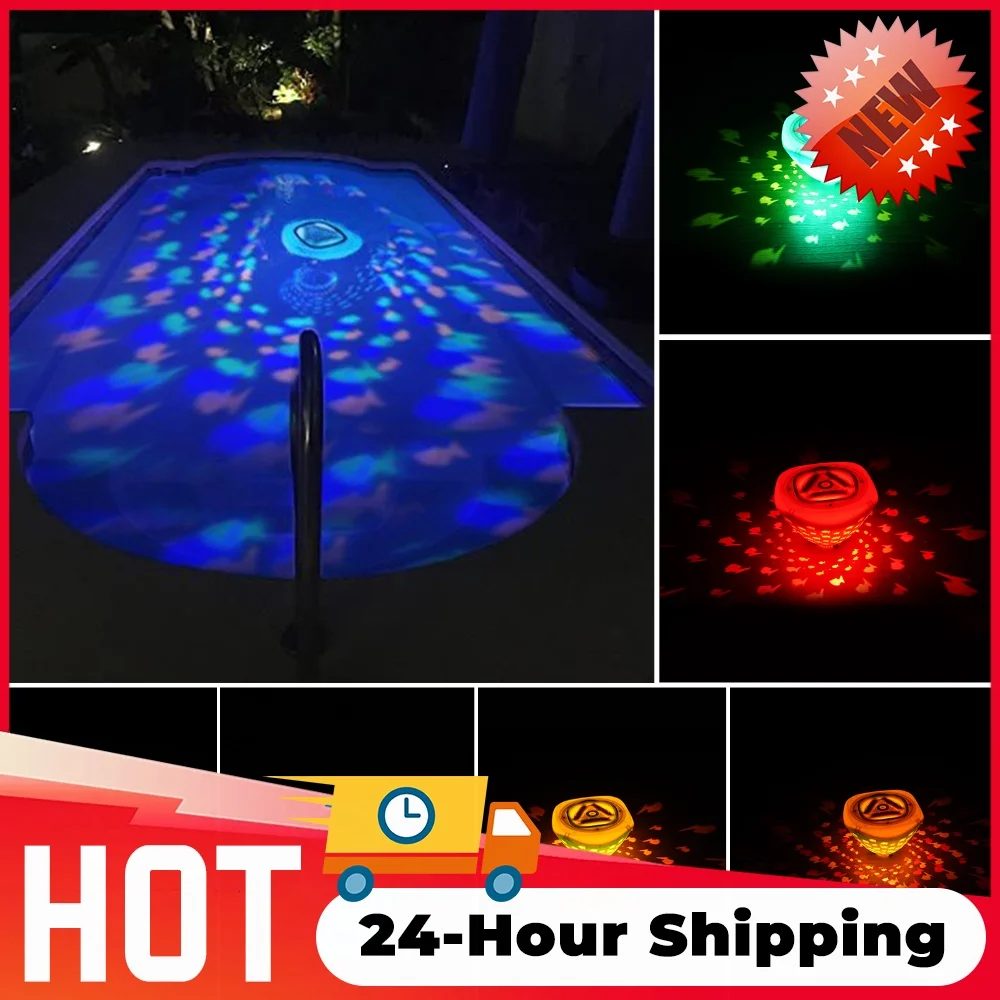 Multi Color Underwater Lamp Fish Pattern Fountain Projector Light 4 Colors Battery Operated for Disco Pool Party