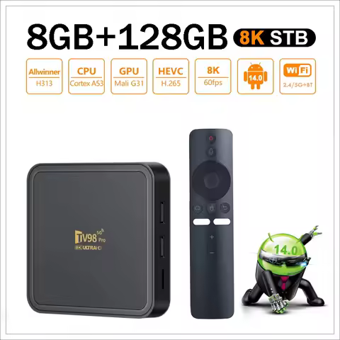 TV98 Pro TV Box Android 14 Allwinner H313 Quad Core 8GB 128GB Support HD 8K 4K 4G 5G Wifi6 BT5.0 Voice Remote Player Smart IPTV