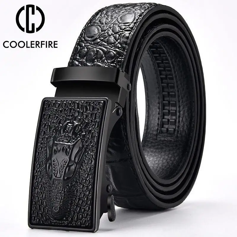 

Genuine Leather Belt For Man Top Quality Luxury Famous Brand Male Belts Automatic Buckle Mens Crocodile Pattern Strap ZD2137