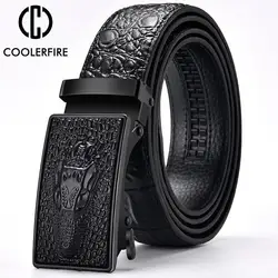 Cinturón de cuero genuino para hombre, marca famosa de lujo de alta calidad, hebilla automática, Correa con patrón de cocodrilo, ZD2137
