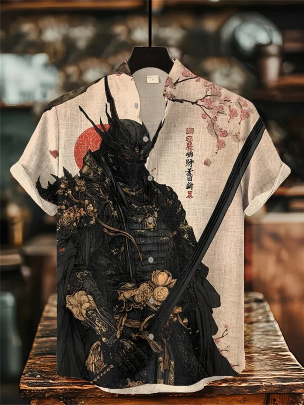 الإبداعية أرنب المحارب طباعة قصيرة الأكمام قميص الوقوف طوق عارضة هاواي عطلة الشاطئ الكتان المألوف الرجال أعلى #6