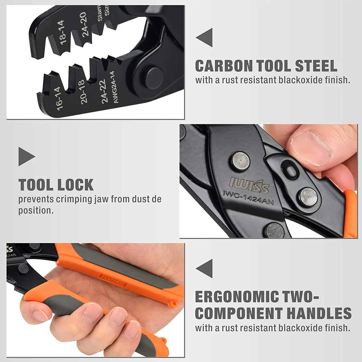 IWISS IWC-1424AN Deutsch Stamped Contacts Crimping Tool, DT Series Crimp Tool for Size 16 Contacts,  Automotive Aftermarket Tool