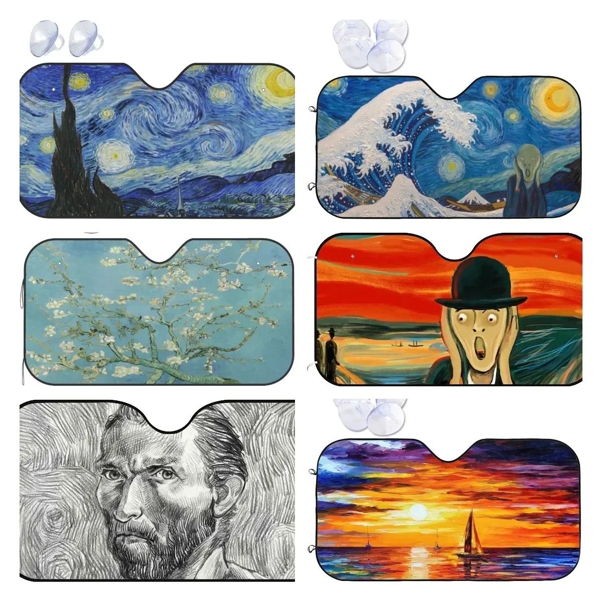 Front Window Car Sun Shade Windshield Starry Night Foldable Cute Funny Sunshade By Vincent Van Gogh for Car Truck SUV Blocks