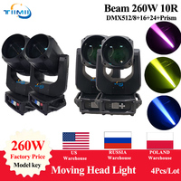 N0 Tax 4Pcs Beam 260 Sharpy Lyre 10R 260W Beam Moving Head Light DJ Disco Light with Colorful Prism 8+16+24 prism Flightcase