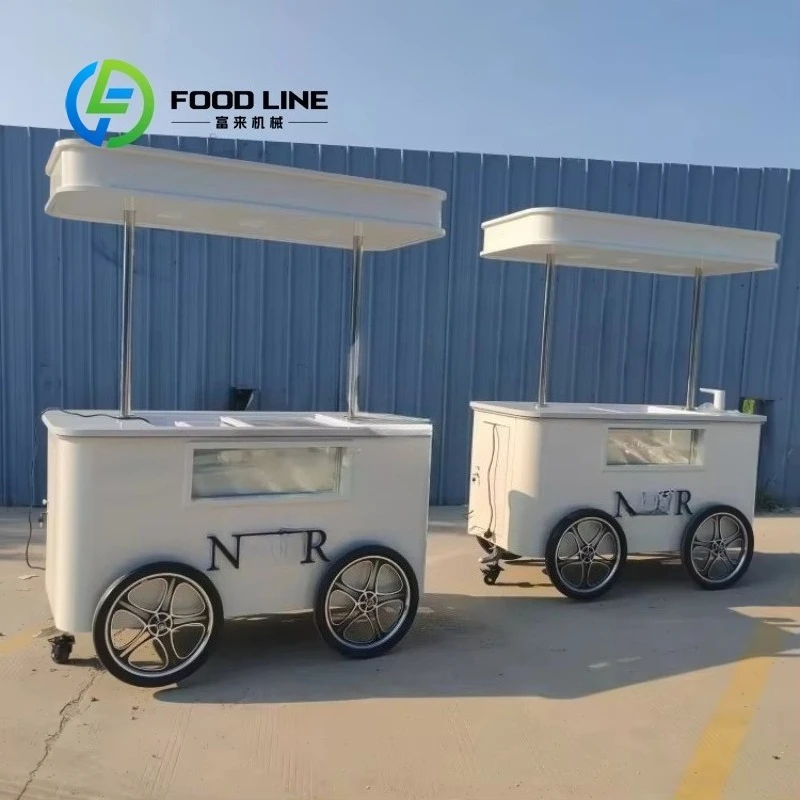 

Customized Unique Design Mini Ice Cream Cart for Gelato Business Summer Street Vending Cold Drink Storage Commercial Use