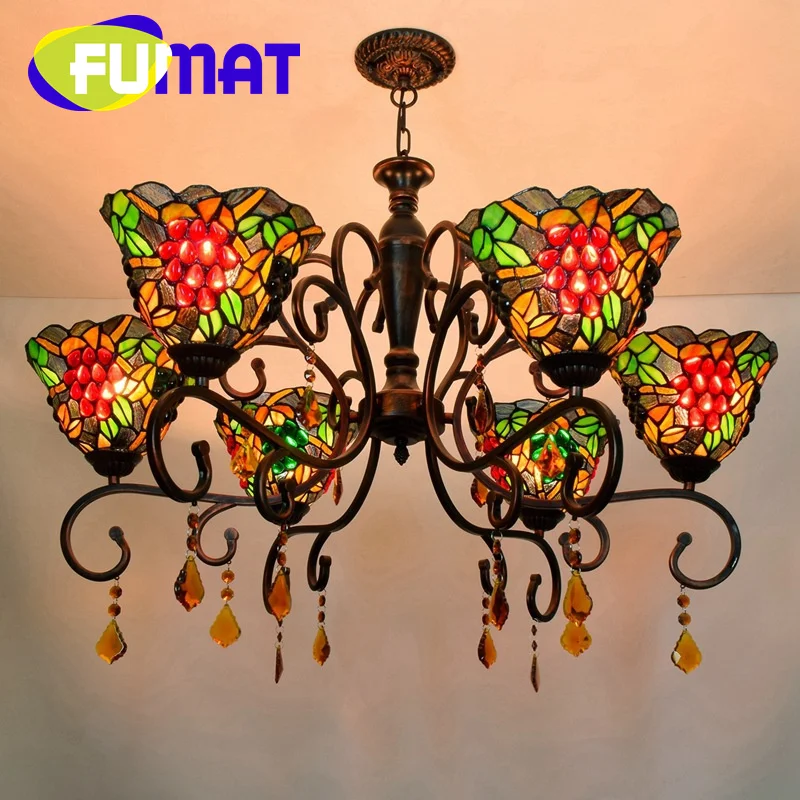 

FUMAT Tiffany Light Luxury stained glass crystal grape Crystal Chandelier Garden Living Room Bar restaurant aisle parrot decor