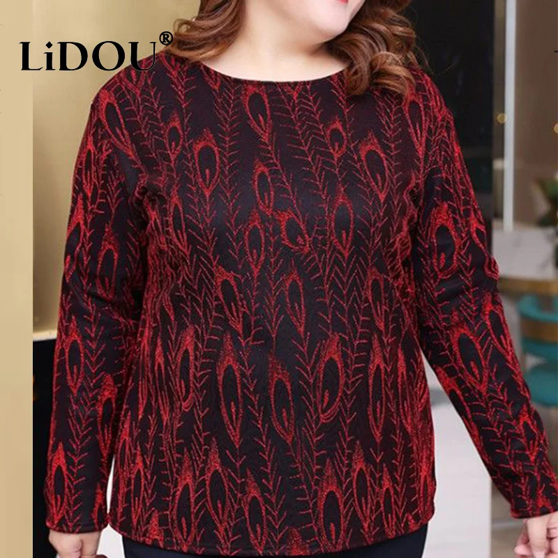 Autumn Winter New Fashion Plus Velvet Plus-size Trend Female T-shirts Simple Long Sleeves Print Casual Loose Oversized Top Women