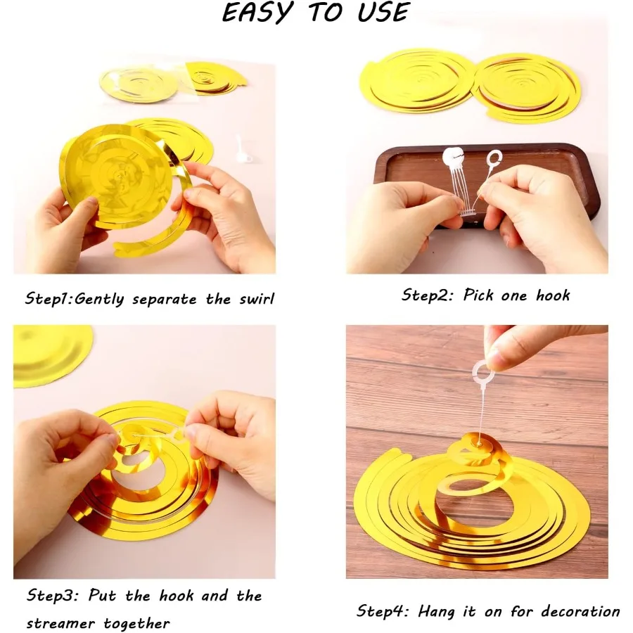ゴールドの吊り下げ渦巻き装飾 30個 結婚式、ベビーシャワー、誕生日、クリスマス、新年のお祝い用 ツインテール天井飾り
