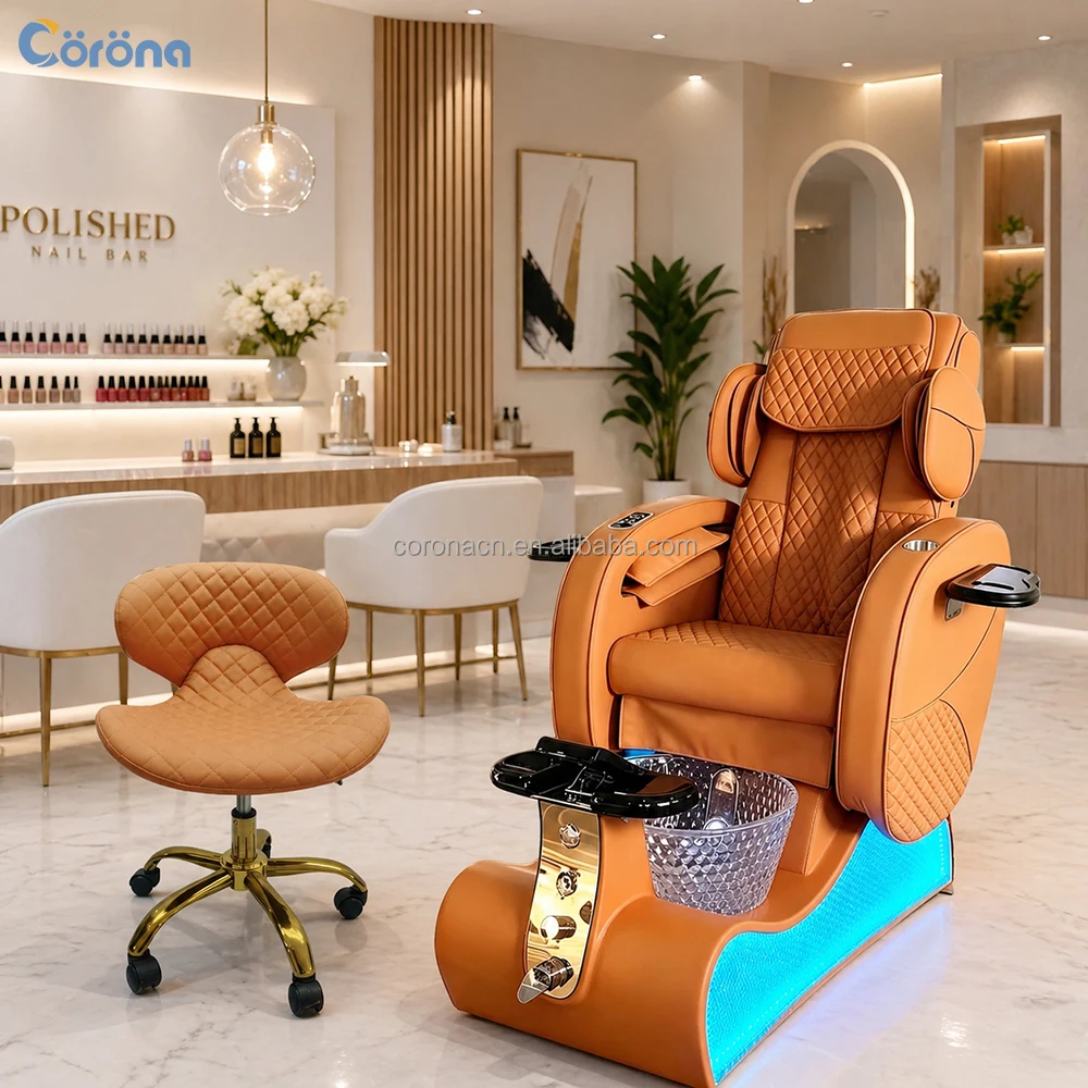 High-End Salon Luxury Electric Pedicure Chair With Massage System And Glass Foot Spa Basin