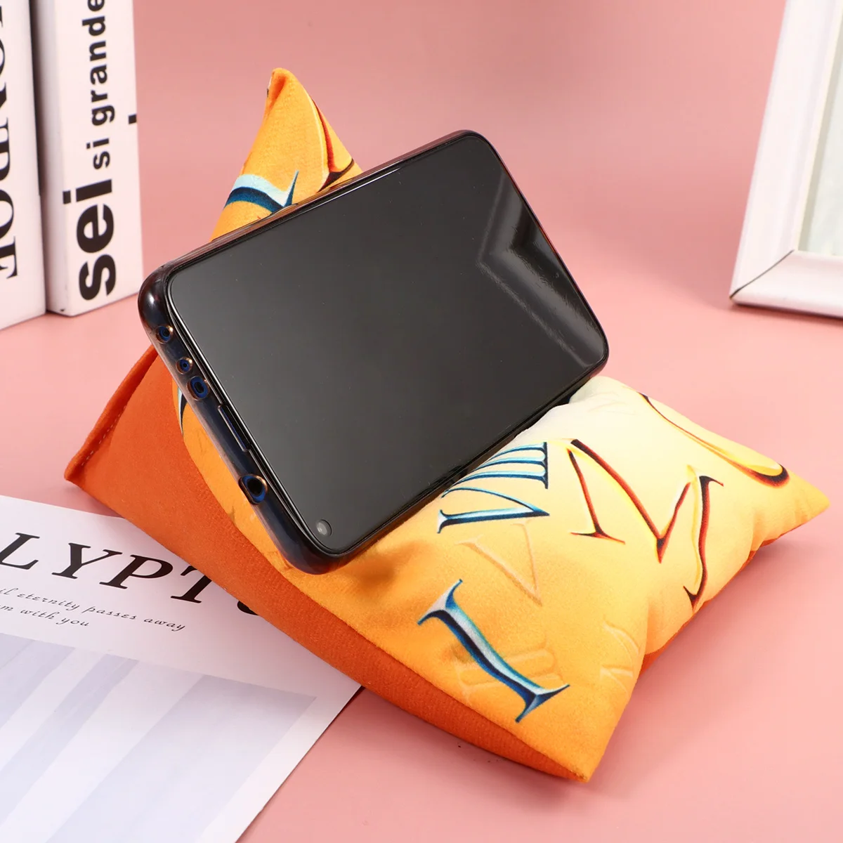 

Multi-Angle Triangular Phone Pillow Stand Yellow Support for Reading Watching Video At Home Dorm Phone Pillow Holder Cushion