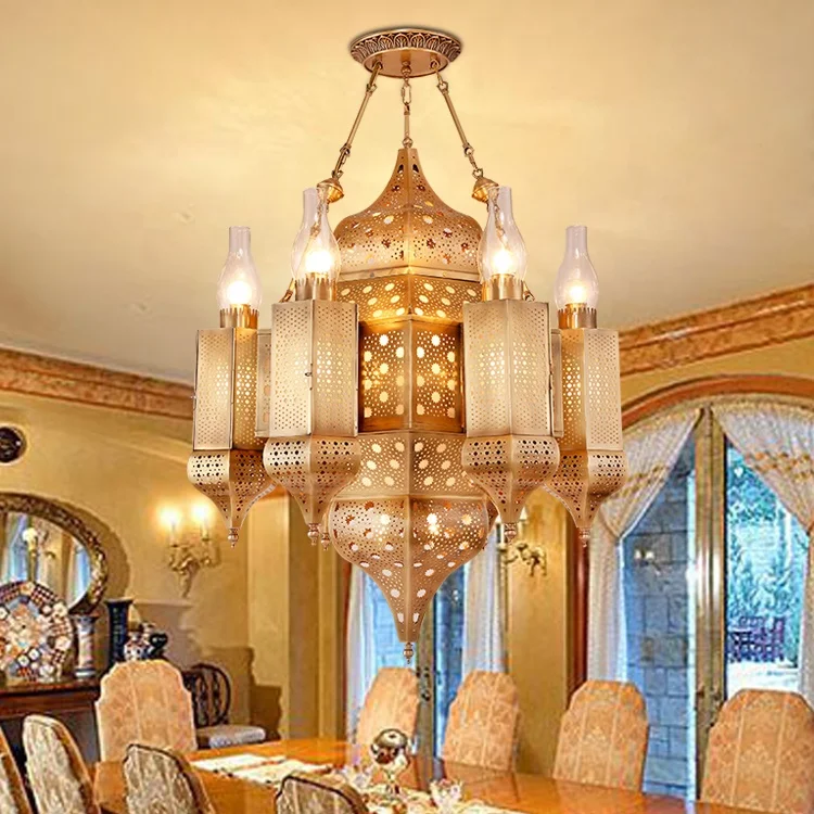High-end Custom Handmade LED Chandelier Luxury Muslim Retro Style Pure Copper Chandelier Villa Church Lighting Decorative Lamps