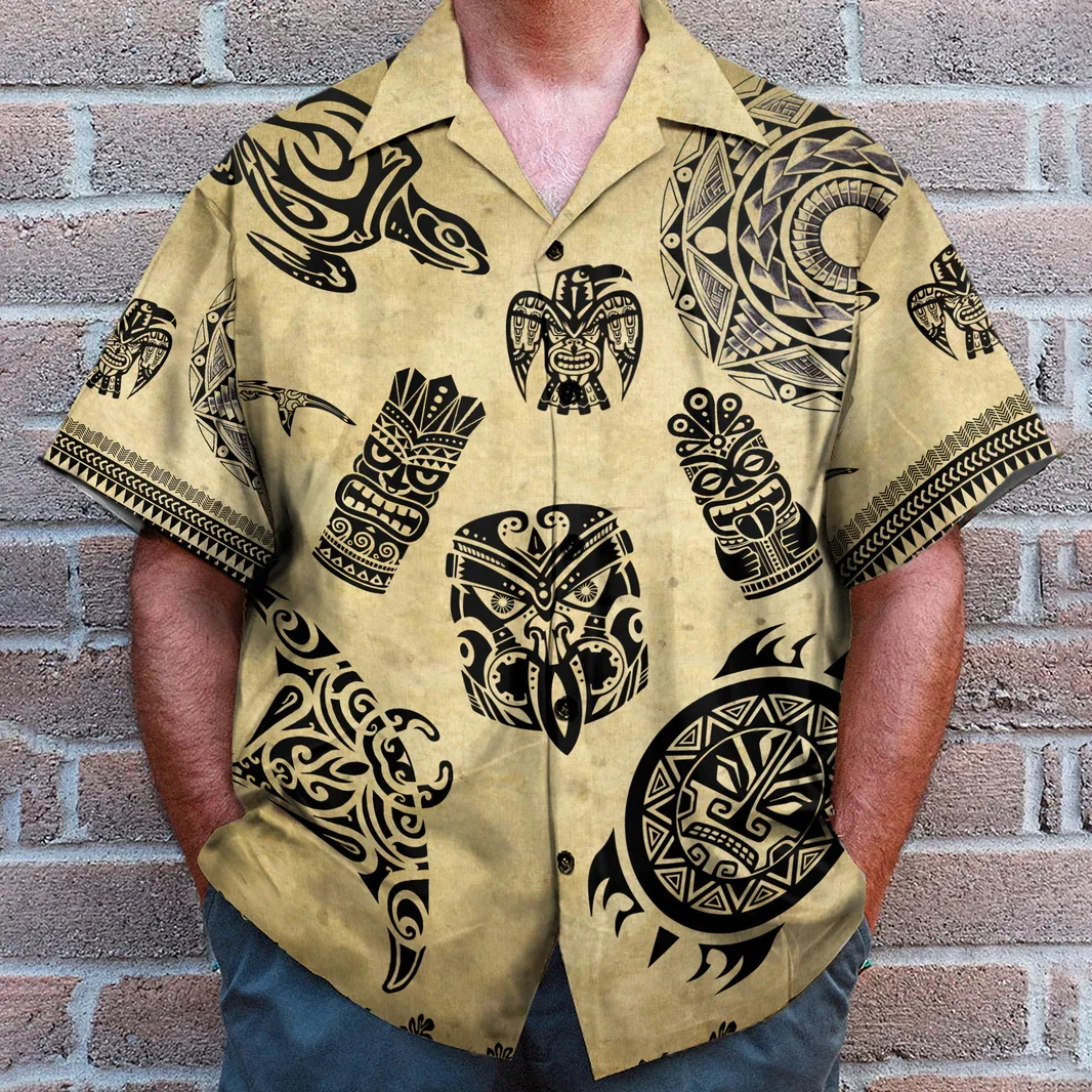 

Tiki Moai 3D Printed Hawaiian Button Up Shirts Clothes Vintage Civilization Horror Skull Graphic Blouses Casual Y2k Beach Shirt