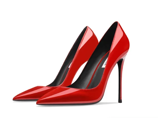 أحذية فردية أصلية جديدة، كعب عالٍ من الجلد اللامع باللون الأخضر الداكن، أحذية نسائية احترافية مثيرة بفم ضحل