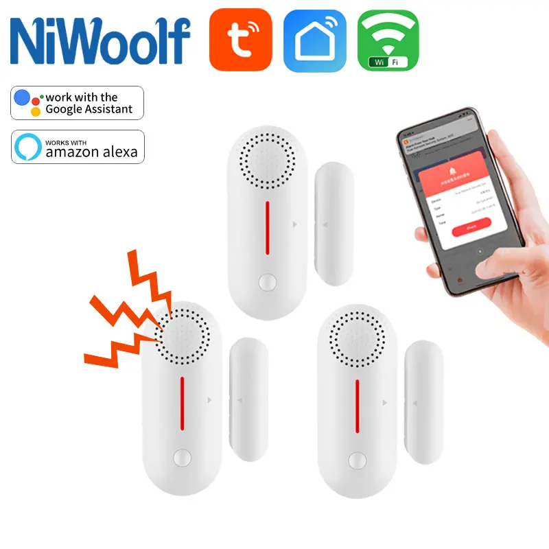 WiFi Door Sensor Tuya Smart Home Open/Close Window Detector Sound Alarm APP control Arm/Disarm Support Alexa Google