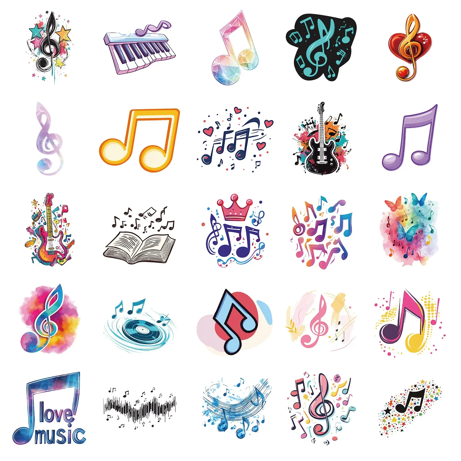 50 SZTUK Naklejek z Nutami Muzycznymi Graffiti Kreskówkowe Indywidualne Kreatywne Naklejki na Pianino do Laptopa Telefonu Kubka Gitary Wodoodporne