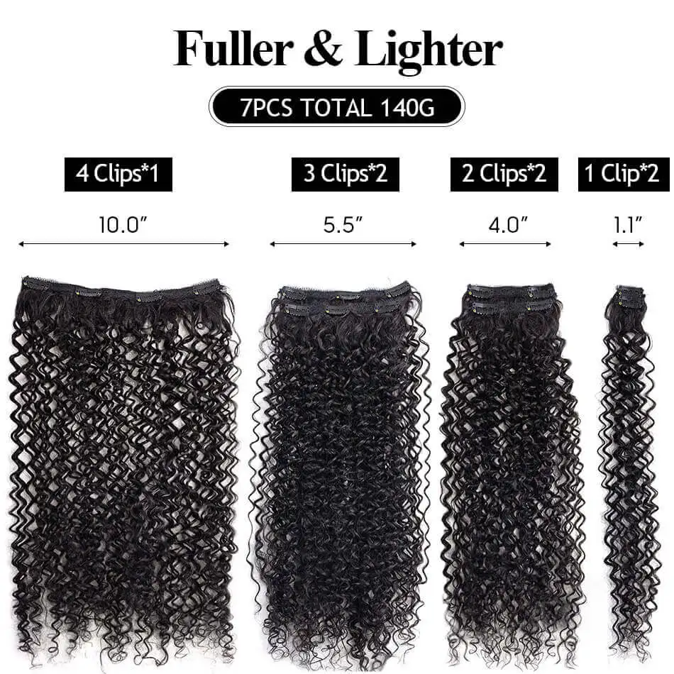 Extensiones de Cabello con Clip Rizado Kinky Sintético de 26 Pulgadas 7 Piezas por Set Doble Weft Fibra Resistente al Calor Japonesa 5