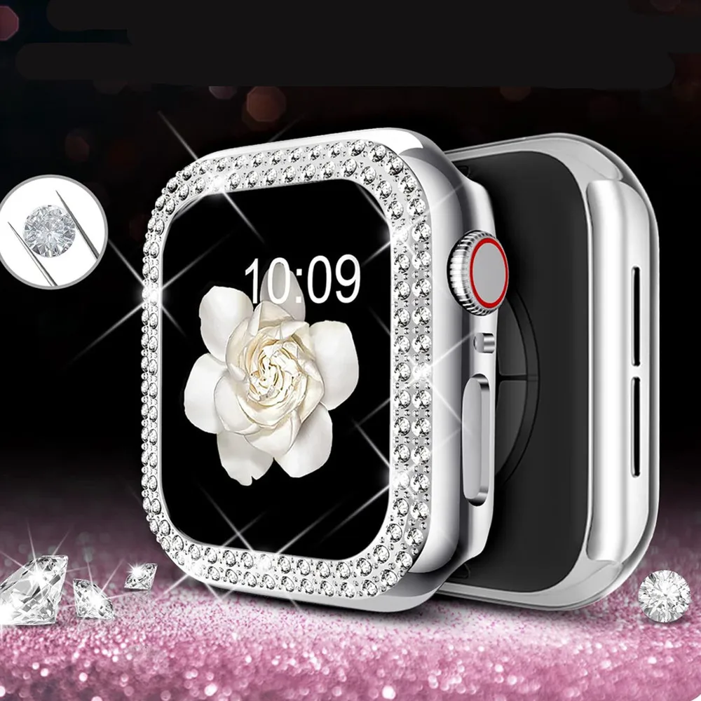 Women Diamond Case For Apple Watch 9 8 7 41mm 45mm Bling Rhinestone PC Protective Cover For iWatch Series 6 5 4 SE 40mm 44mm