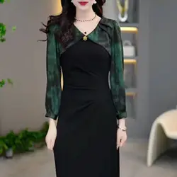 French Style Light Luxury Fashion Contrasting Black Dress Women 2024 Autumn New Temperament Waist Cinching Long Sleeved Dress