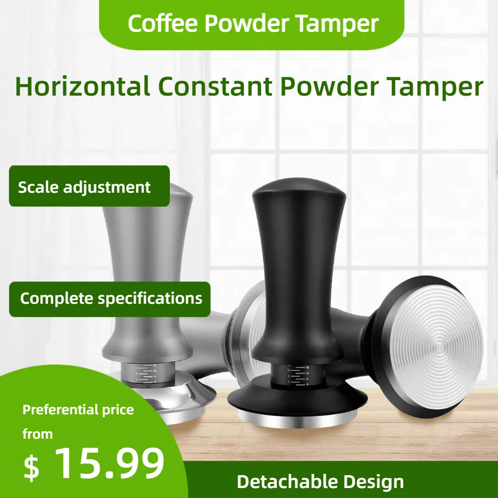 51mm 53mm 58mm Espresso Threaded Coffee Tamper With Scale Calibrated Spring Stainless Steel Solid Constant Adjustment Tamper