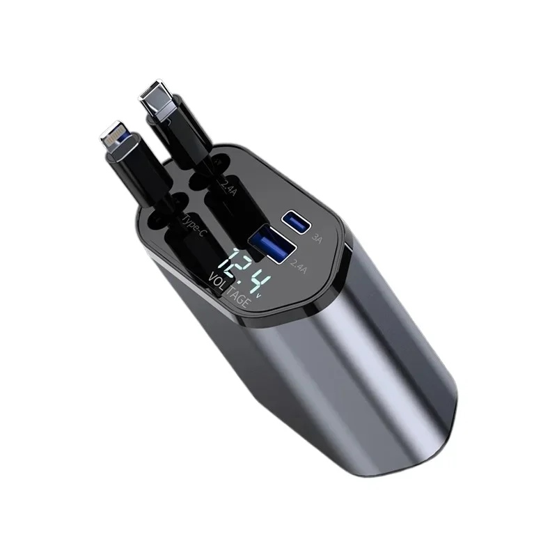 

Car charger four-in-one with its own telescopic Apple cable 120w super fast charging multi-function charging cable