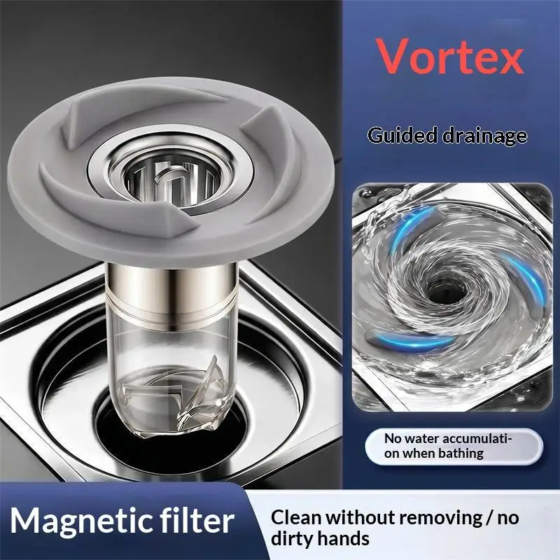 Enhanced Vortex Turbo Drain Core Magnetic Self Closing Valve Insect Proof Smell Proof Removable Inner Strainer Hair Catcher
