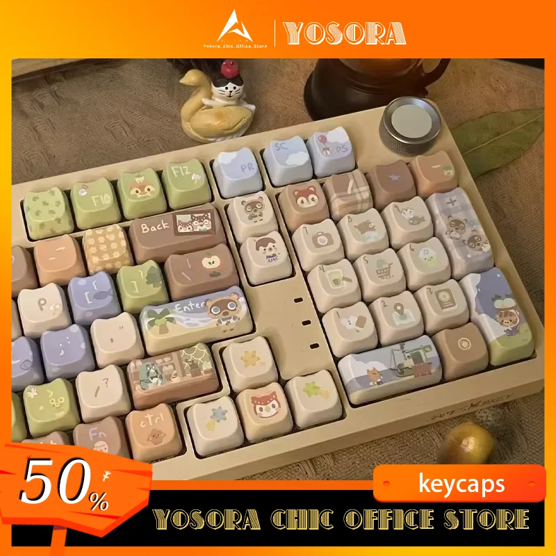 Animal Crossing Keycaps Mao/Moa Keycaps 142 Keys Cute Keycaps Cat Key Cap Thermal Sub Customized For Mechanical Keyboard Gift