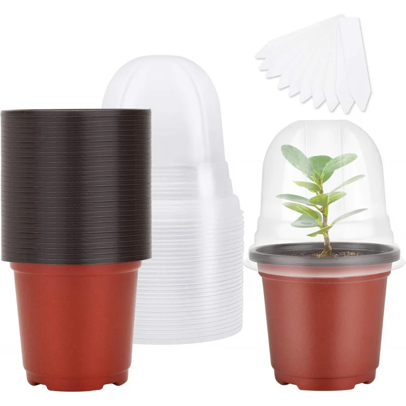 20 Individual 4-Inch Soft Transparent Plastic Plant Nursery Pots with Humidity Dome for Gardening And Flower Planting