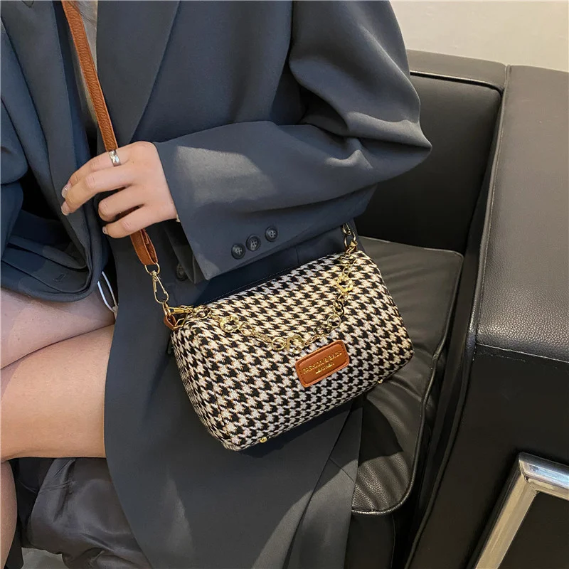 Fashion Houndstooth Shoulder Bags For Women Underarm Flap Spring New Design Handbag Women's Leather Luxury Crossbody Woman Bags