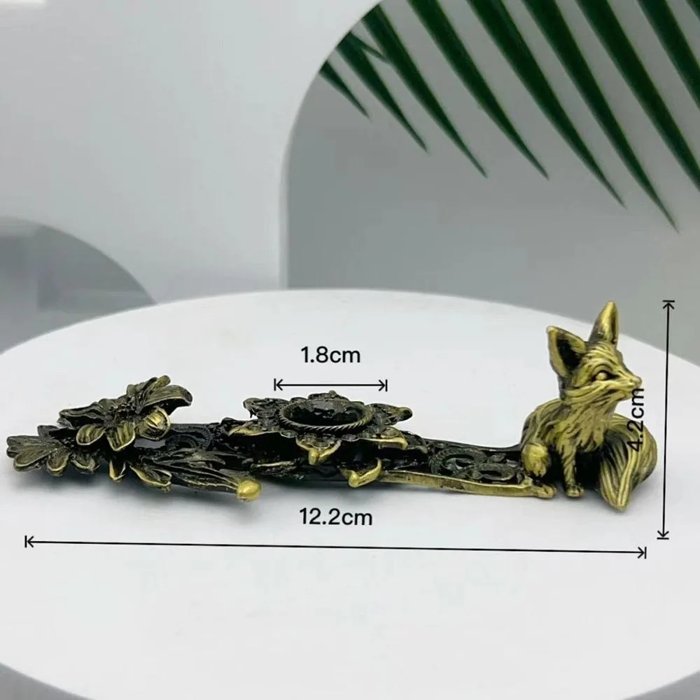 Fox and Daisy Flower Crystal Ball Stand Metal Figurine Display Base Long Strip Sphere Holder Mineral Specimen Healing Stone